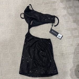 White Fox Black One-Shoulder Cutout Dress with Sparkle